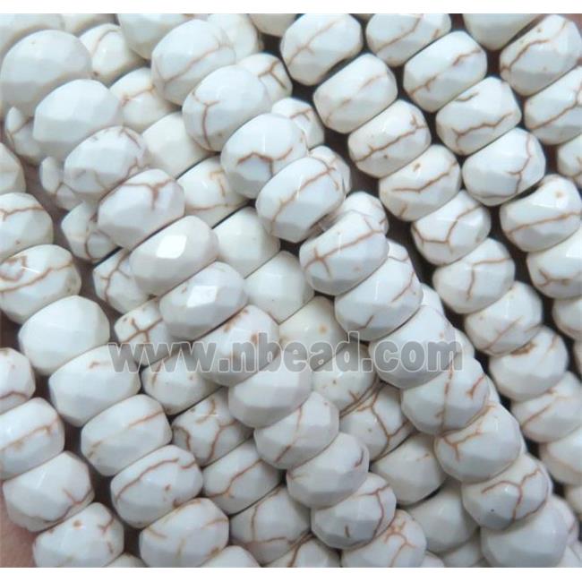 white synthetic Turquoise beads, faceted rondelle