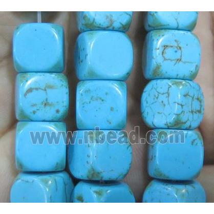 blue synthetic Turquoise cube beads