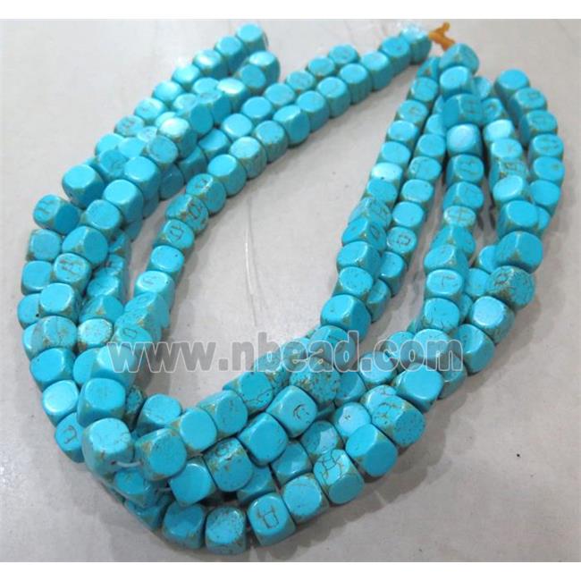 blue synthetic Turquoise cube beads