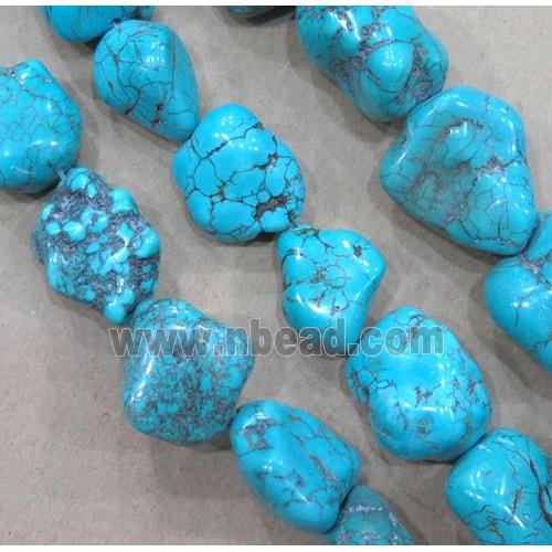 natural turquoise nugget beads, freeform, blue treated