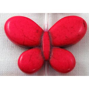 Chalky Turquoise beads, Stabilized, butterfly, red