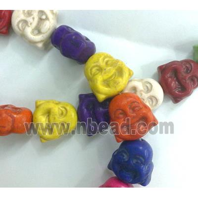 Chalky Turquoise beads, Stabilized, double-face buddha mixed color