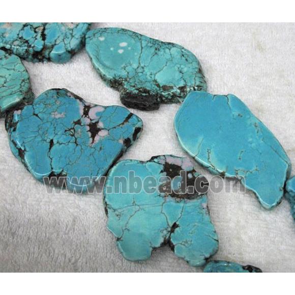 Turquoise slice beads, freeform, blue