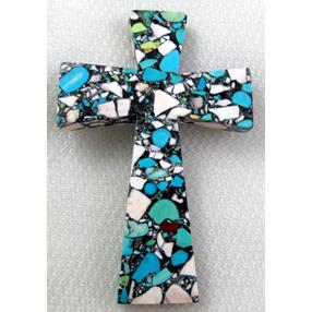 mosaic flower turquoise cross pendant