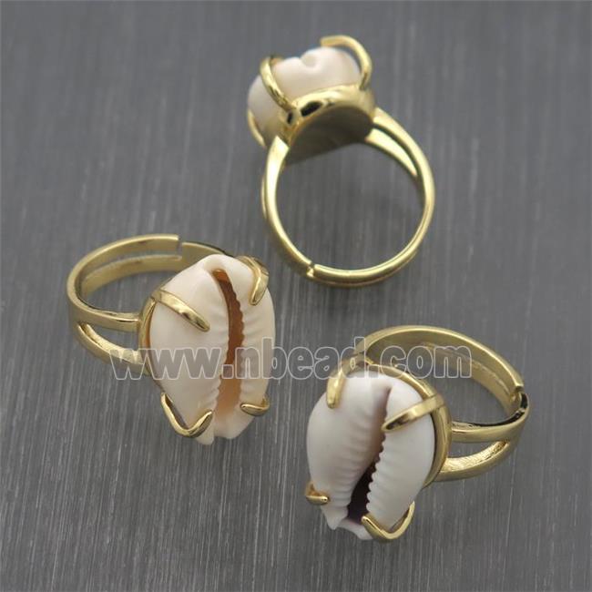 white Conch Shell Rings, gold plated