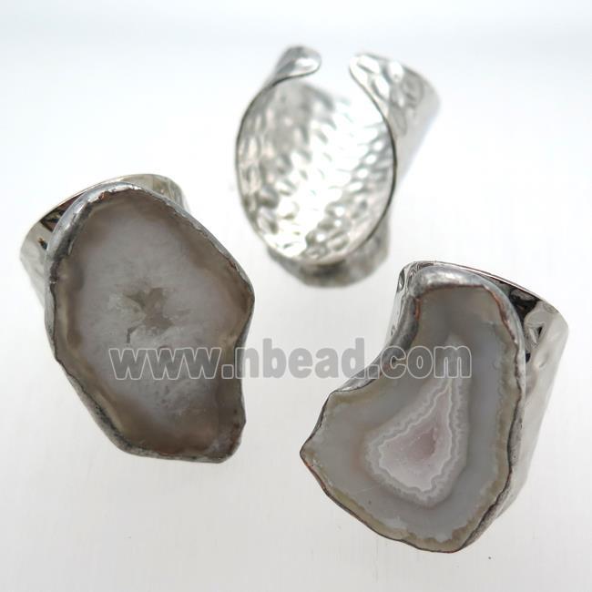 Agate Druzy Rings, platinum plated
