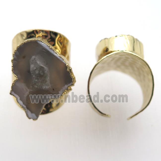 gray Agate Druzy Rings, copper, gold plated