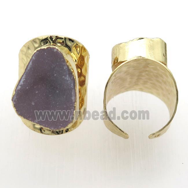 gray Agate Druzy Rings, copper, gold plated