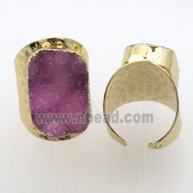hotpink Agate Druzy Rings, copper, gold plated
