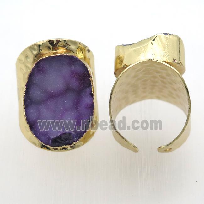 purple Agate Druzy Rings, copper, gold plated