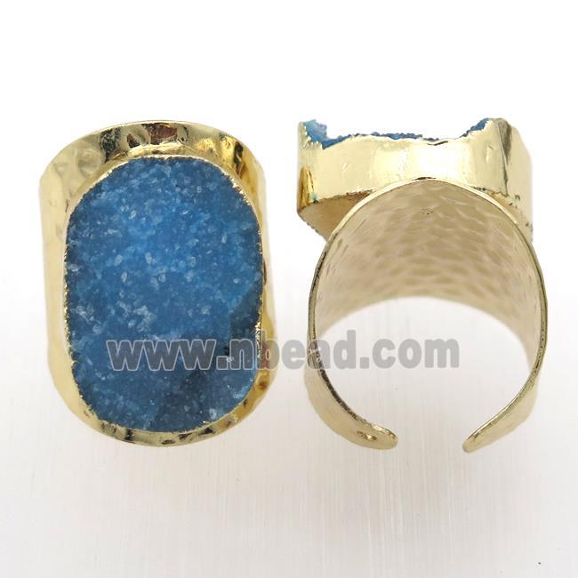 blue Agate Druzy Rings, copper, gold plated