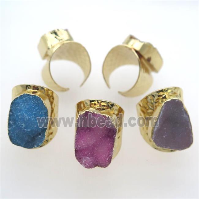 mixed color Agate Druzy Rings, copper, gold plated