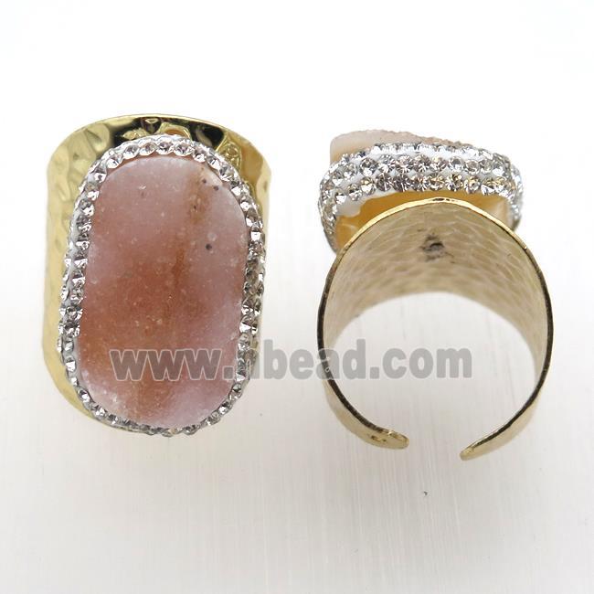 Agate Druzy Rings paved rhinestone, copper, gold plated