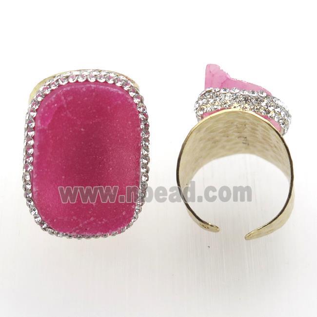 hotpink Agate Druzy Rings paved rhinestone, copper, gold plated