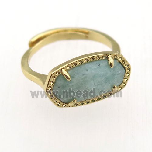 Amazonite Ring, copper, gold plated