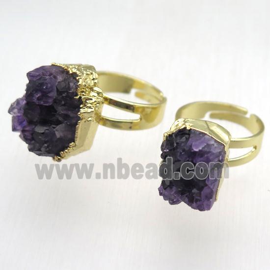 Amethyst druzy Ring, copper, gold plated