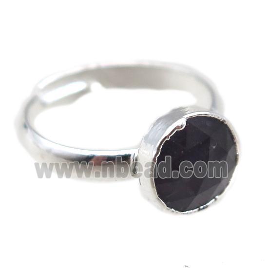 black Onyx agate Rings, circle, silver plated