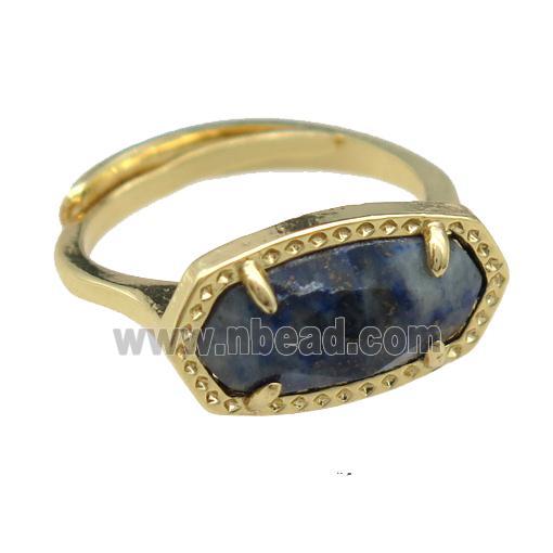 copper Rings with Lapis, resizable, gold plated