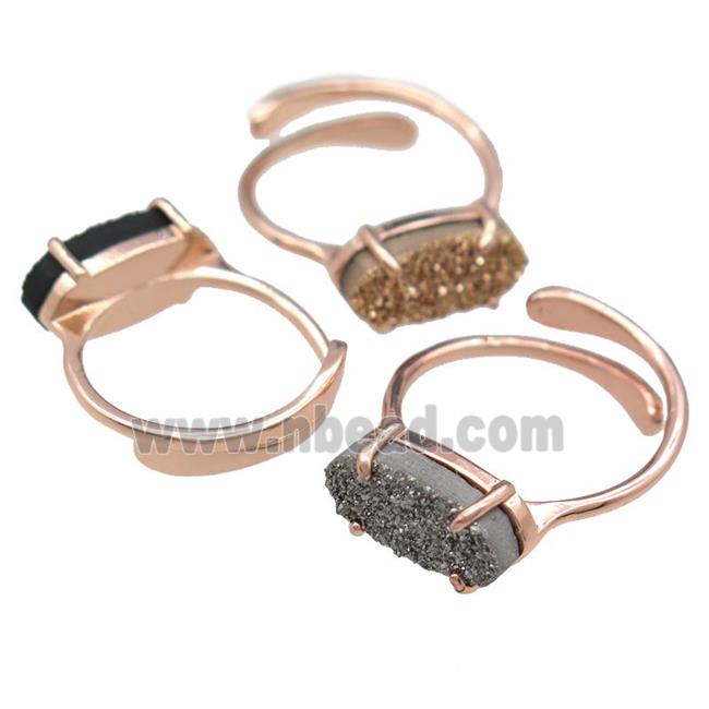 copper Rings with Quartz Druzy, mixed, resizable, rose gold