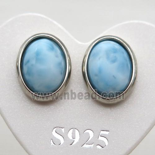 Sterling Silver Stud Earring with blue Larimar