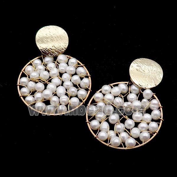 Natural Pearl Stud Earring Copper White Wire Wrapped Gold Plated