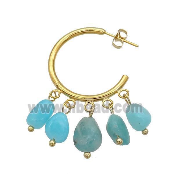 Green Amazonite Copper Stud Earring Gold Plated