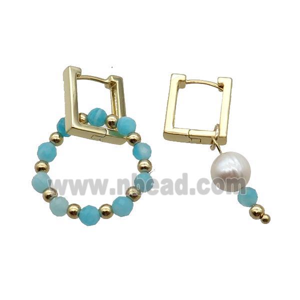 Green Amazonite Copper Latchback Earring With Pearl Gold Plated