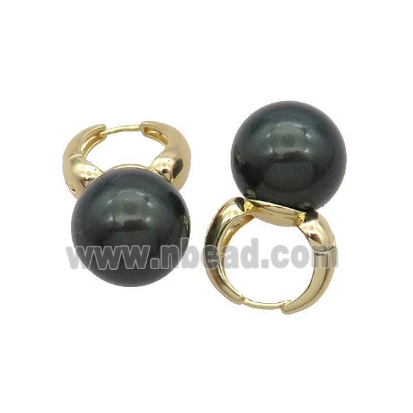 Black Pearlized Shell Copper Hoop Earring Gold Plated