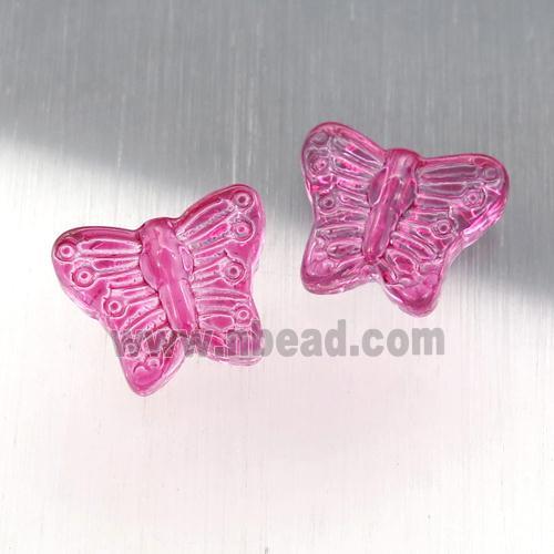 hotpink crystal glass butterfly beads