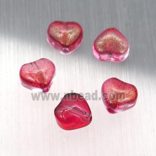 red crystal glass heart beads
