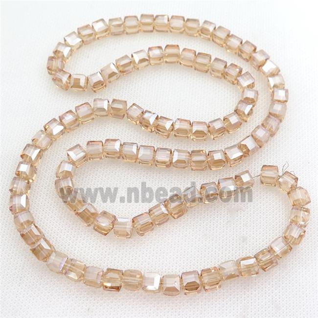gold champagne Chinese Crystal Glass Beads, faceted cube