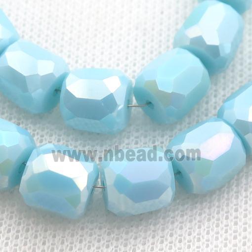 teal Jadeite Glass Beads, faceted barrel