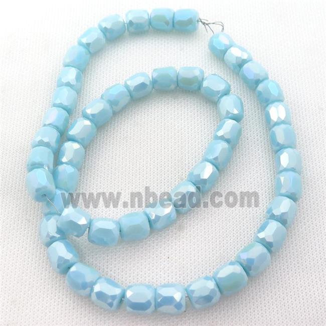teal Jadeite Glass Beads, faceted barrel