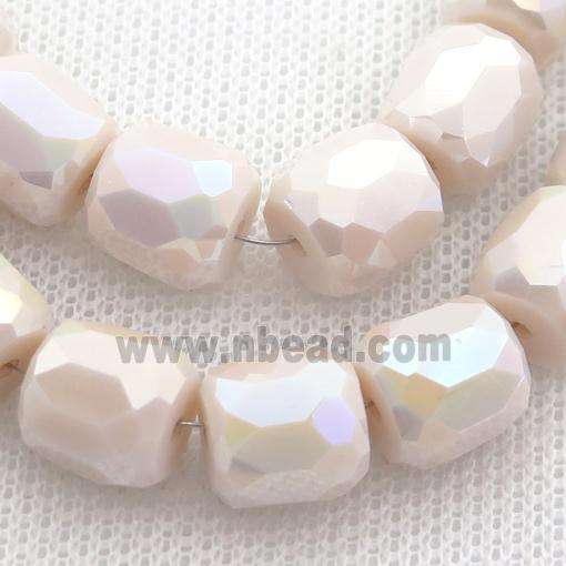 Jadeite Glass Beads, faceted barrel, beige cream