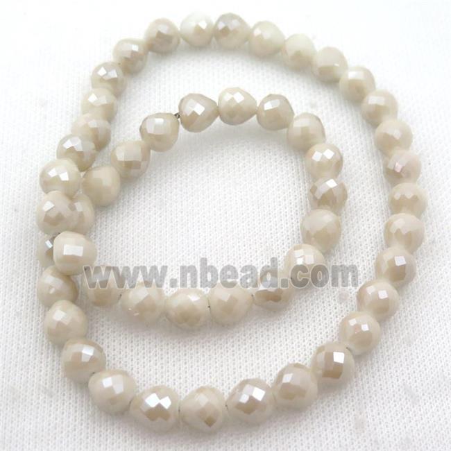beige Jadeite Glass Beads, faceted teardrop