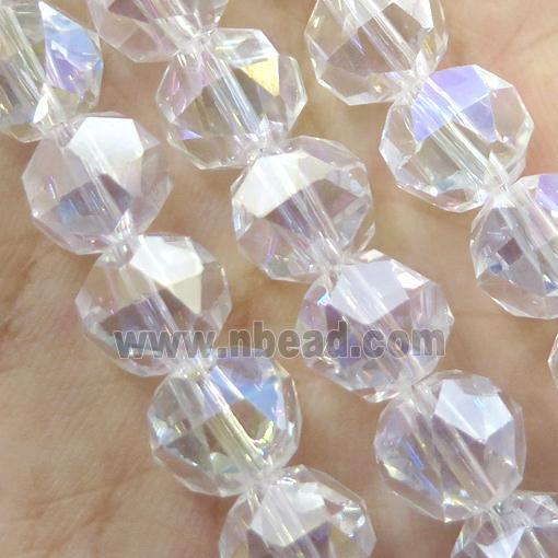 Crystal Glass Beads, faceted round, clear AB-color