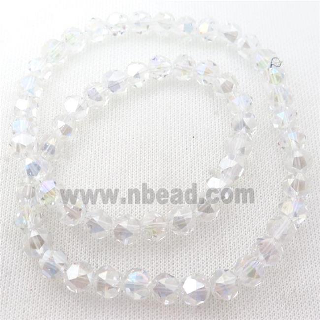 Crystal Glass Beads, faceted round, clear AB-color