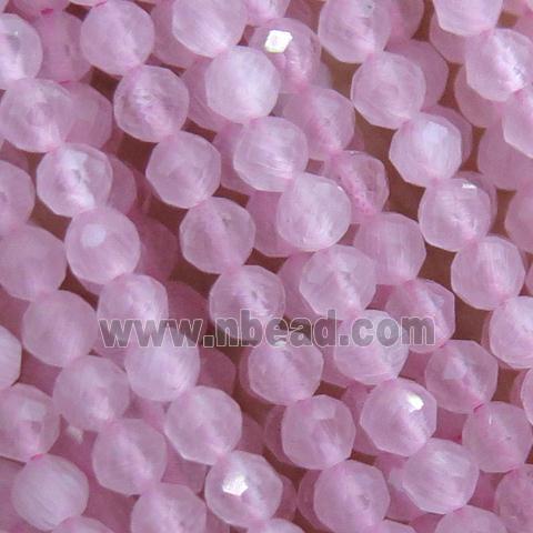 pink Cat eye stone Beads, faceted round, tiny