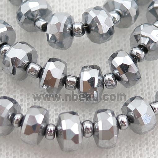 Crystal Glass beads, faceted rondelle, silver plated