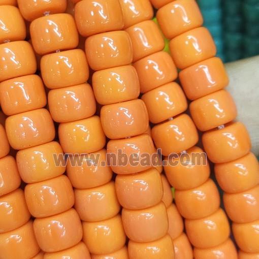 orange Jadeite Glass beads, barrel