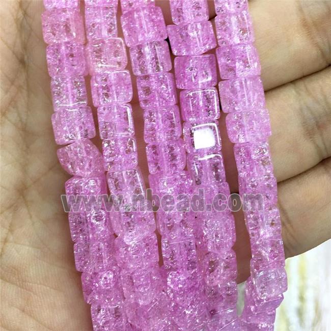 hotpink Crackle Crystal Glass cube beads