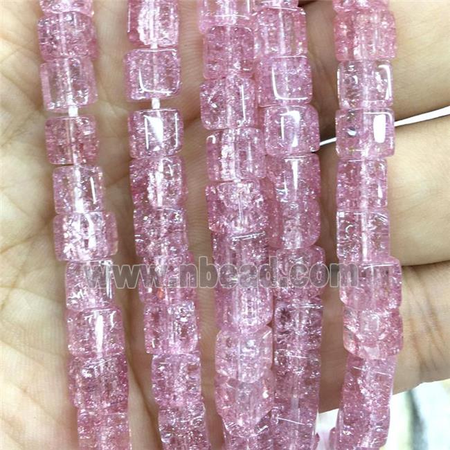 pink Crackle Crystal Glass cube beads