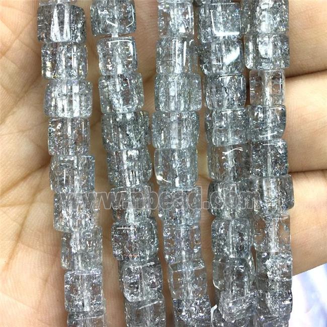 gray Crackle Crystal Glass cube beads