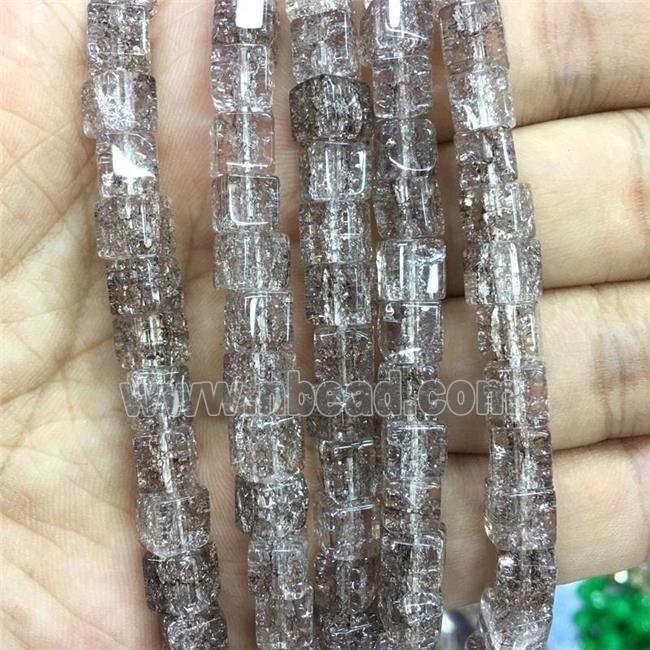 smoky Crackle Crystal Glass cube beads