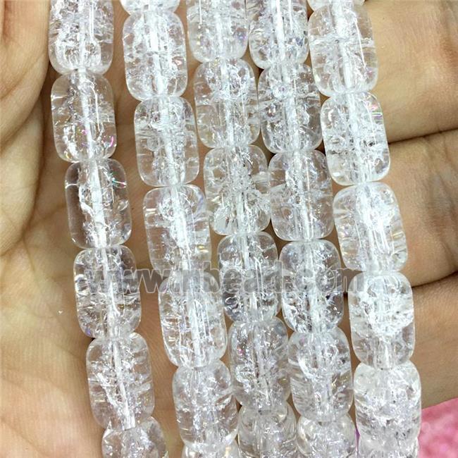 white Crackle Crystal Glass barrel beads