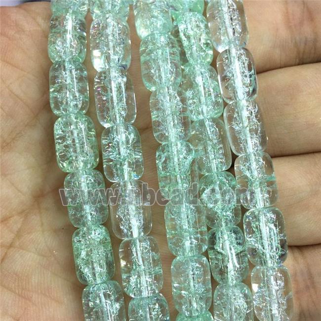 green Crackle Crystal Glass barrel beads