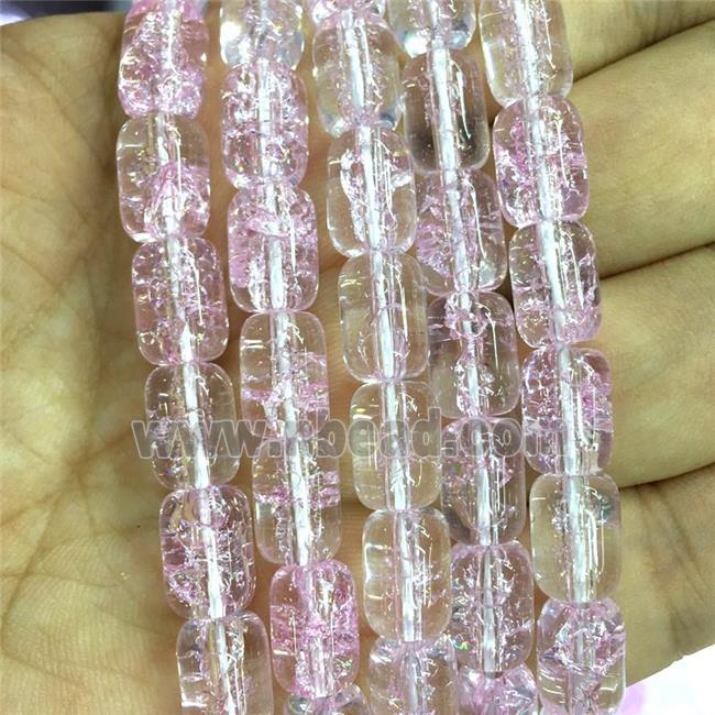 lt.pink Crackle Crystal Glass barrel beads