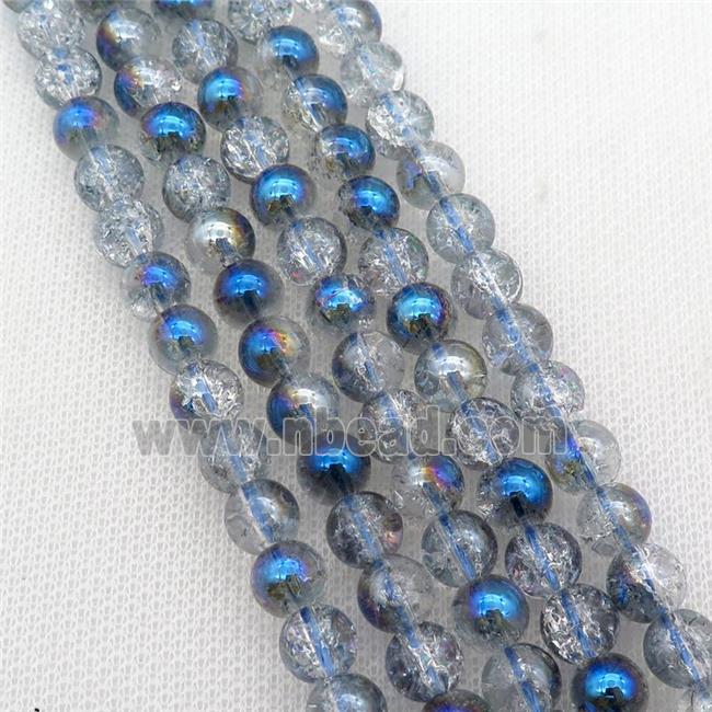 round Crackle Crystal Glass Beads, half blue plated