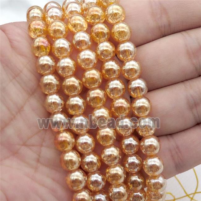 round Crackle Crystal Glass Beads, gold champagne plated