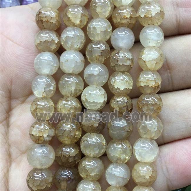 khaki Crackle Glass round Beads